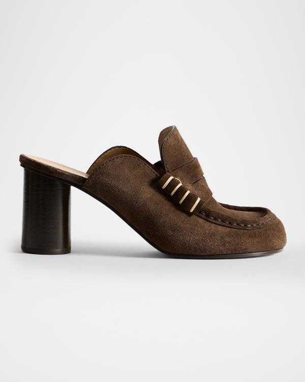 Gabriela Hearst Alena Mixed Leather Block-Heel Mules | Neiman Marcus