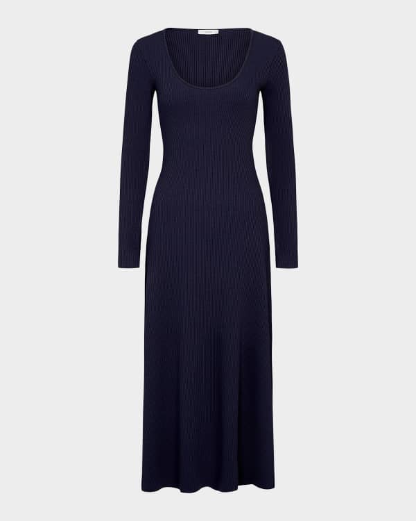 Theory Admiral Crepe Flared Short-Sleeve Midi Dress | Neiman Marcus