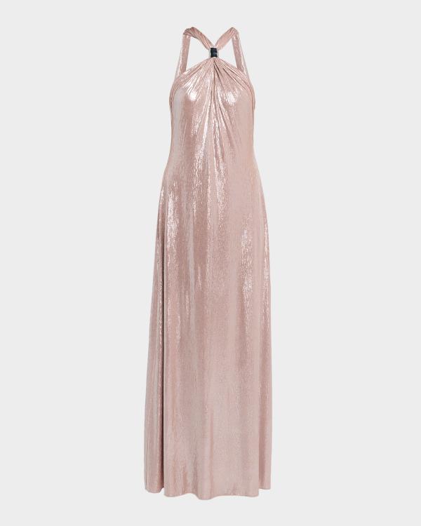 Halston Raelynn Metallic A-Line Halter Gown