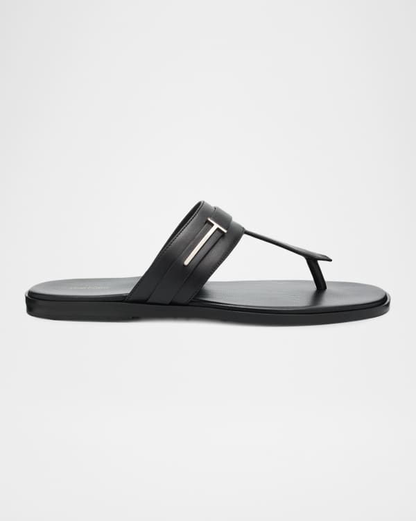 TOM FORD Men's Brighton TF-Logo Leather Slide Sandals | Neiman Marcus