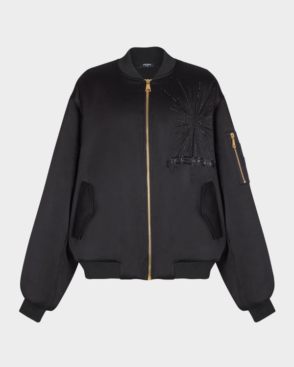 Balmain Men's Wool and Leather Teddy Bomber Jacket | Neiman Marcus
