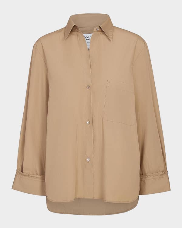 TWP Carter Shirt with Topstitching in Silk Georgette | Neiman Marcus