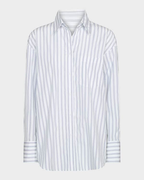 TWP Carter Shirt with Topstitching in Silk Georgette | Neiman Marcus