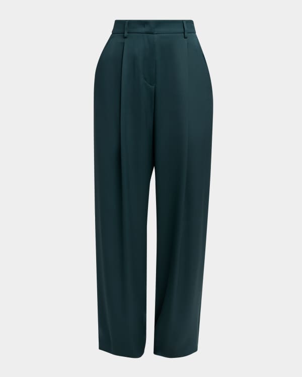 パンツ 00s armani wide straight slacks pants Giorgio Armani Shantung Silk Pleated Straight-Leg Trousers