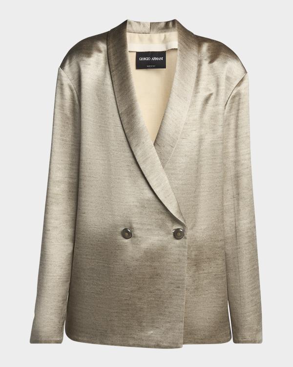 Giorgio Armani Beaded Woven Snake-Embossed Leather Zip Jacket