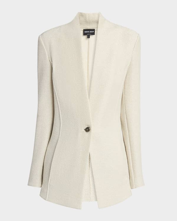 GIORGIO ARMANI ジャケット 白 薄手 52 Giorgio Armani Beaded Woven Snake-Embossed Leather Zip Jacket