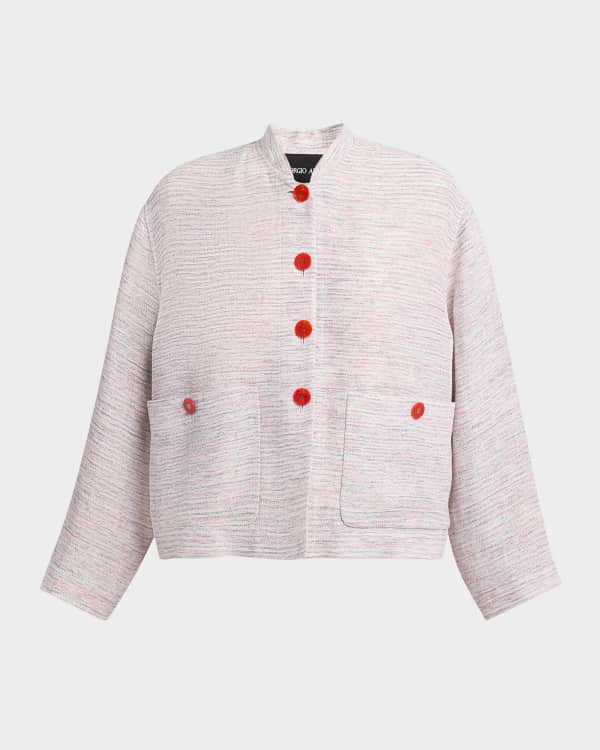 Giorgio Armani Beaded Woven Snake-Embossed Leather Zip Jacket