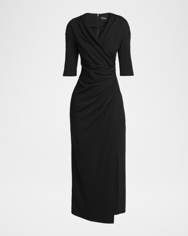 GIORGIO ARMANI × Neiman Marcus 別注ロングロート Giorgio Armani Draped Milano Stitch Midi Dress | Neiman Marcus