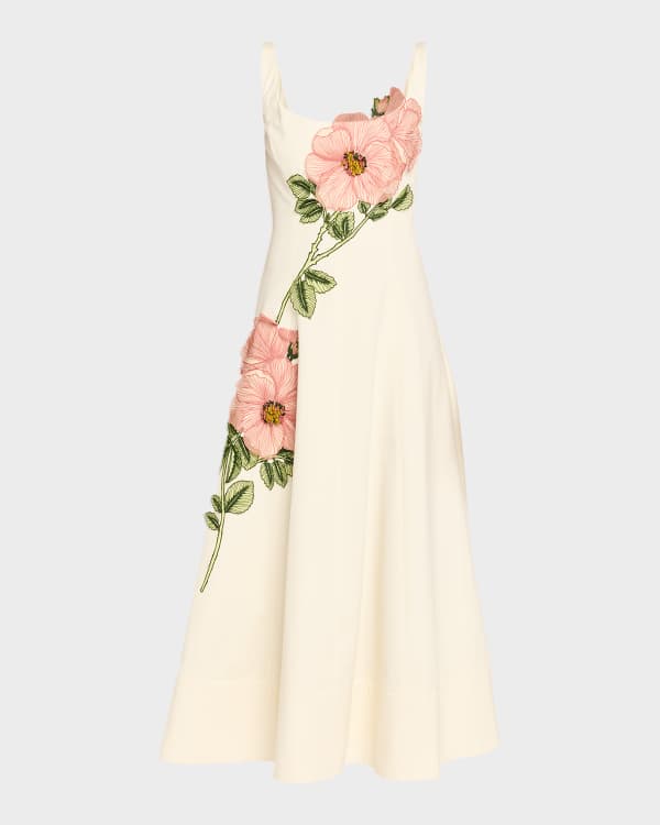 Lela Rose Embroidered Lace Long-Sleeve Illusion Maxi Dress | Neiman Marcus