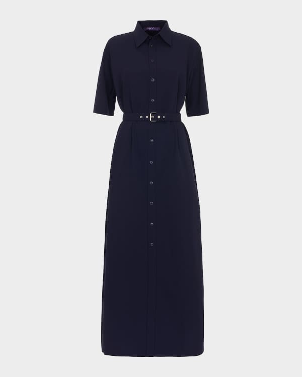 Ralph Lauren Collection Aniyah Washed Charmeuse Belted Wrap Day Dress |  Neiman Marcus
