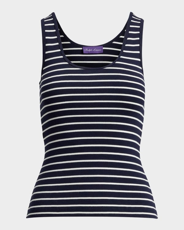Saint Laurent YSL Logo Striped Tank Top | Neiman Marcus