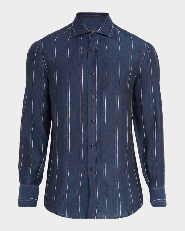 Brunello Cucinelli Men's Lightweight Denim Easy-Fit Western Shirt
