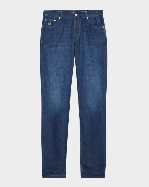 Brunello Cucinelli Men's Slim Light-Wash Denim Jeans | Neiman Marcus