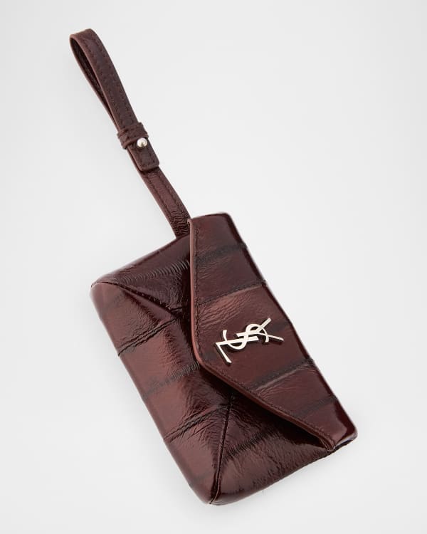 Saint Laurent Men's YSL Zip Card Holder in Grained Leather