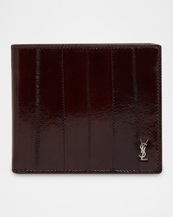 Saint Laurent Men's YSL Zip Card Holder in Grained Leather