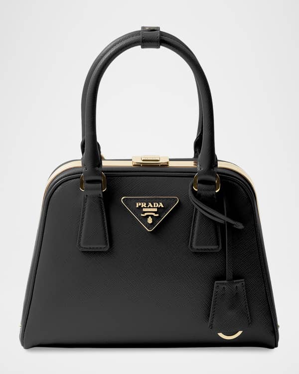 Prada Re-Nylon and Leather Medium Top-Handle Bag with Padlock