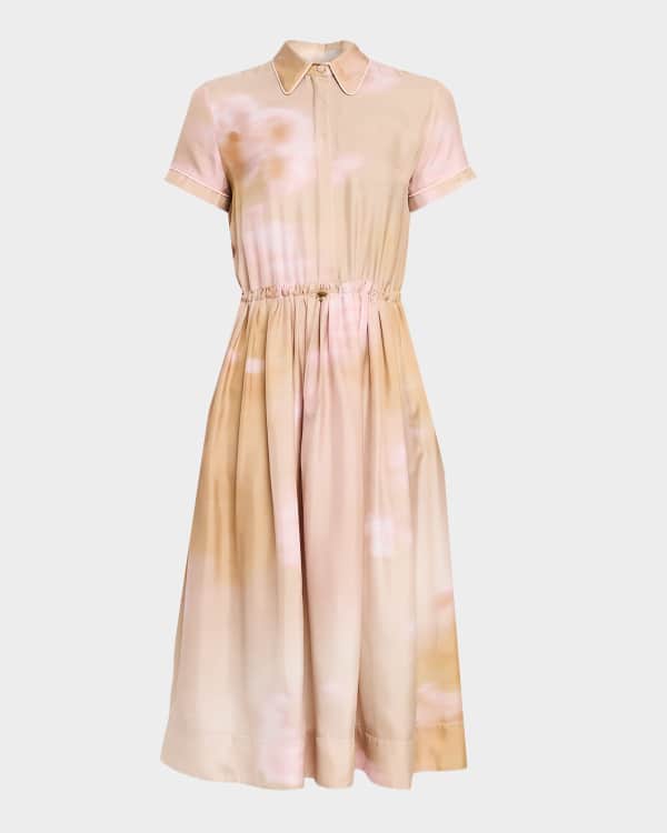 Theory Admiral Crepe Flared Short-Sleeve Midi Dress | Neiman Marcus