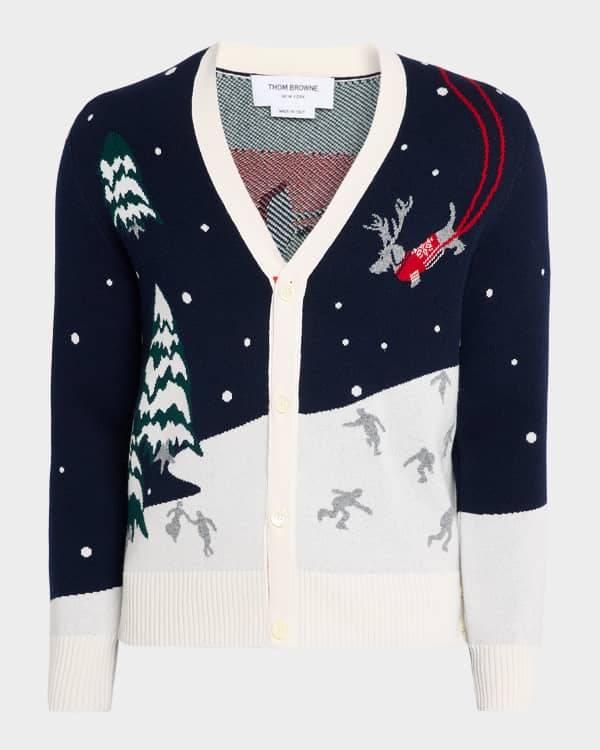Thom Browne Men's 4-Bar Stripe V-Neck Cardigan | Neiman Marcus