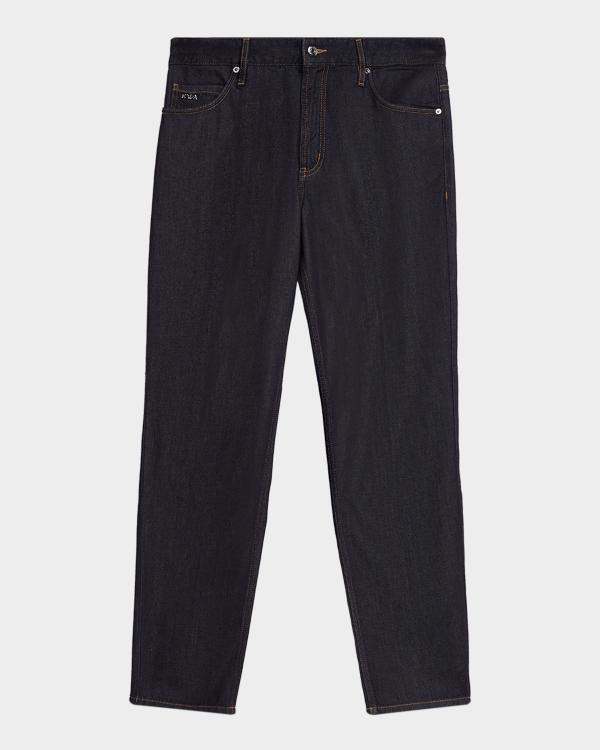Prada Men's Raw Denim Jeans With Leather Strap | Neiman Marcus