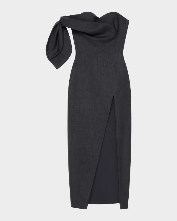 Oscar de la Renta Guipure Asymmetric Trumpet Midi Day Dress