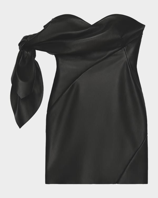 balmain leather mini dress One-Shlouder Pleated Bodycon dress