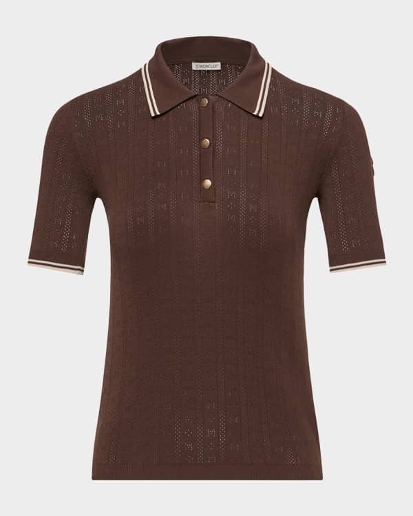 Chloe Lace-Collar Open Knit Polo Top | Neiman Marcus