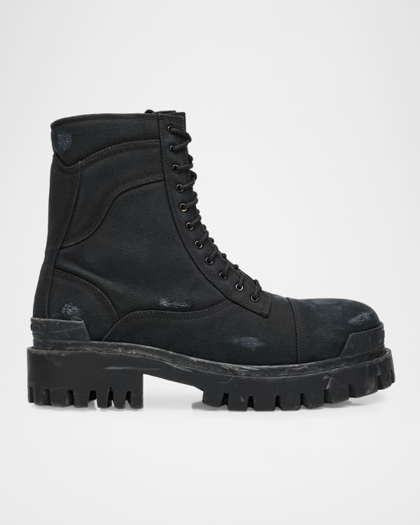 Balenciaga Men's Strike Used-Effect Calfskin Combat Boots | Neiman