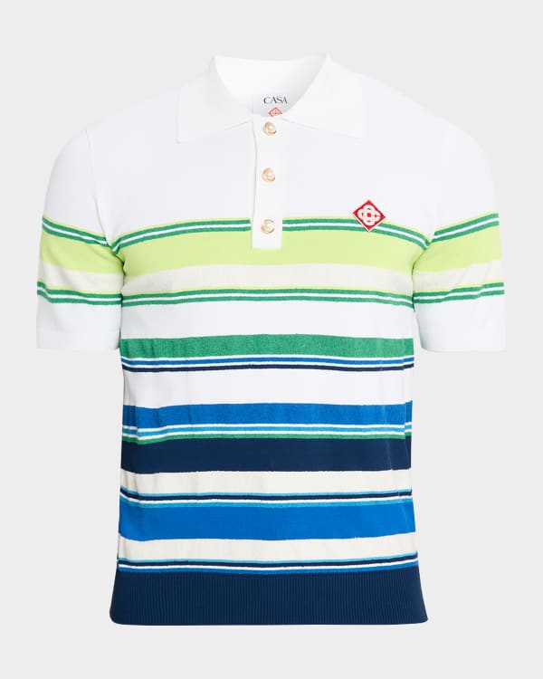 CASABLANCA Men's Merino Wool Diagonal Knit Quarter-Zip Tennis Polo
