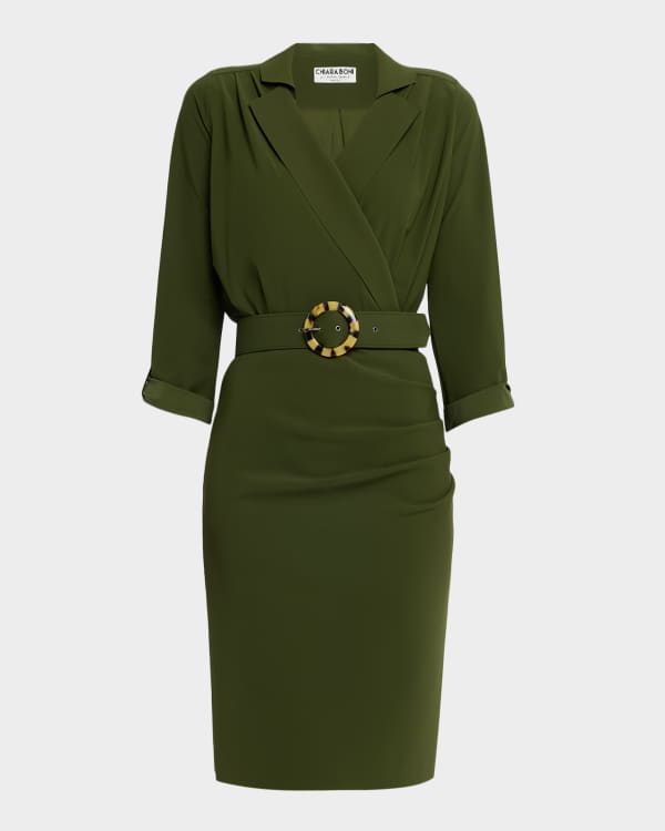 Saloni Kelly-B Polka Dot Silk Satin Draped Dress | Neiman Marcus