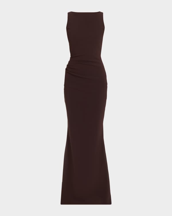 Black Halo Braden Pleated Side-Slit Column Gown
