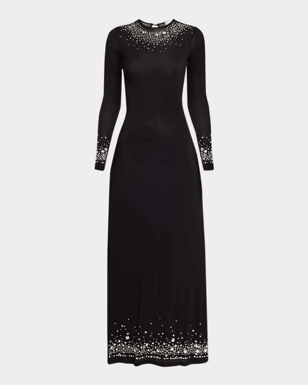 black studded dress long sleeves Joseph Ribkoff Black Studded Scarf Collar Long Puff Sleeve A-Line Dres —  AfterRetail main image 1