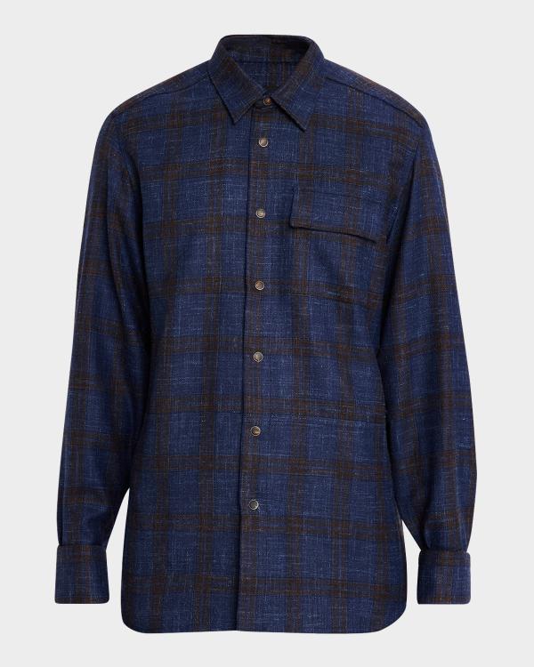 Amiri Men's Tweed Flannel Snap-Front Overshirt | Neiman Marcus