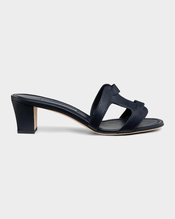 Manolo Blahnik 50mm Maysalebi Embossed Metallic Leather Mules