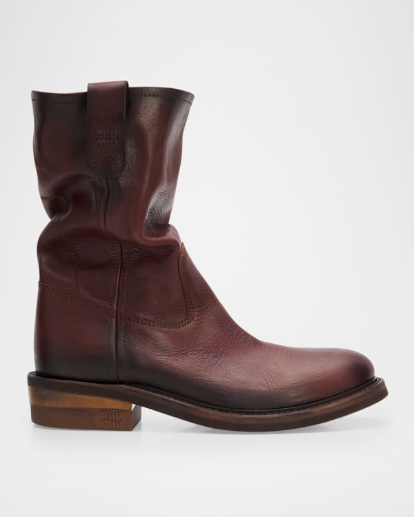 Miu Miu Antic Buckle Distressed Leather Knee-High Boots | Neiman