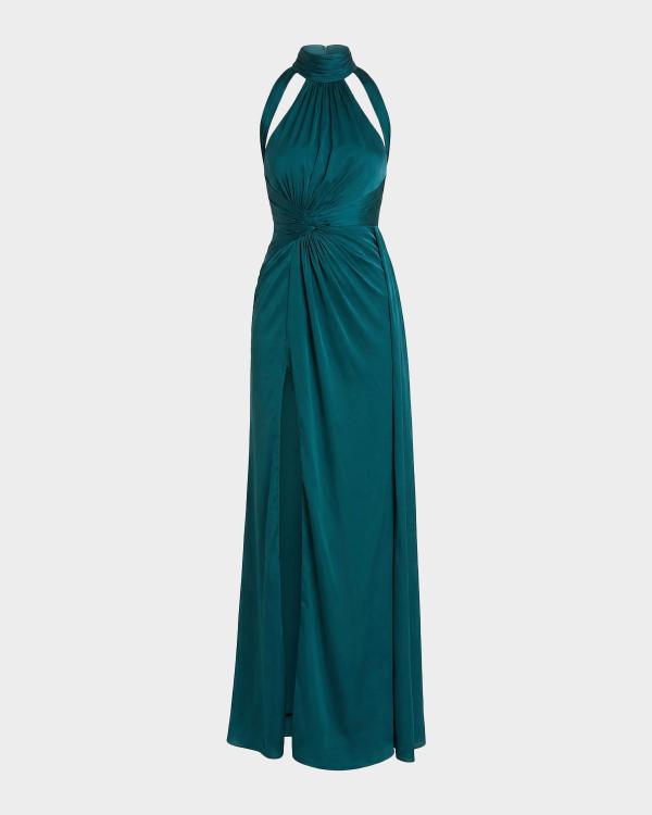 Liv Foster Ciara Cowl-Neck Satin Column Gown