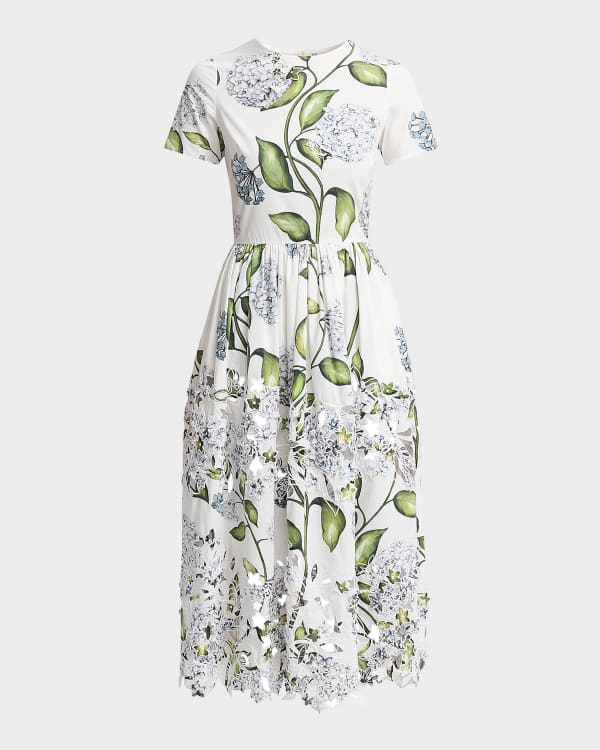 Oscar de la Renta English Rose Jacquard Fit-And-Flare Dress | Neiman Marcus