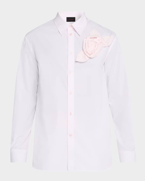 Simone Rocha Men's Cotton Embroidered Bow Sport Shirt | Neiman Marcus