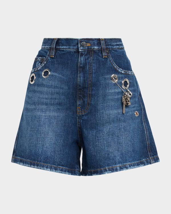 Marc Jacobs Daisy Sequined Wide-Leg Denim Bermuda Shorts | Neiman