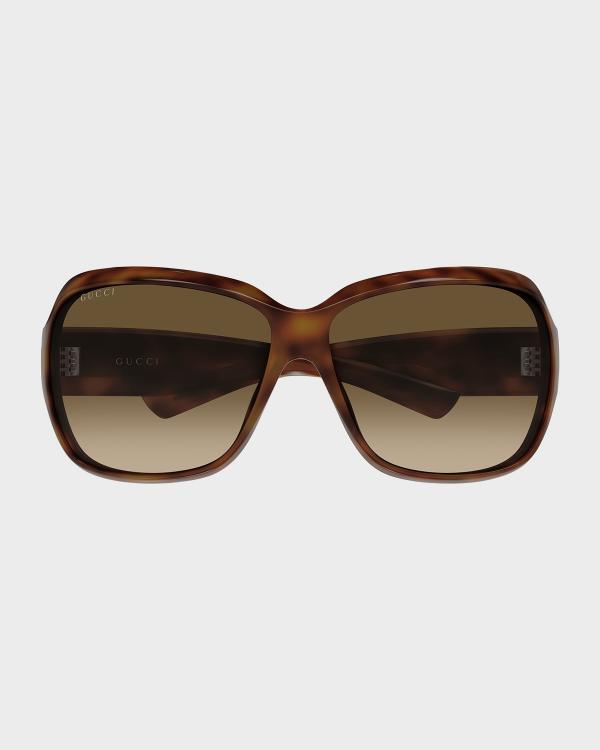 Rectangle Acetate GG Sunglasses w/ Crystal Stars, Brown Pattern Gucci - Cat Eye Acetate Sunglasses with Stars - Dark  main image 4