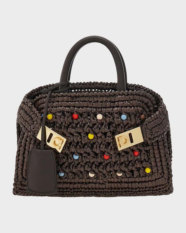 Amina Muaddi Vittoria Pleated Crystal Satin Top-Handle Bag