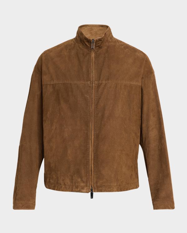 Emporio Armani Men's Suede and Wool-Knit Full-Zip Jacket | Neiman