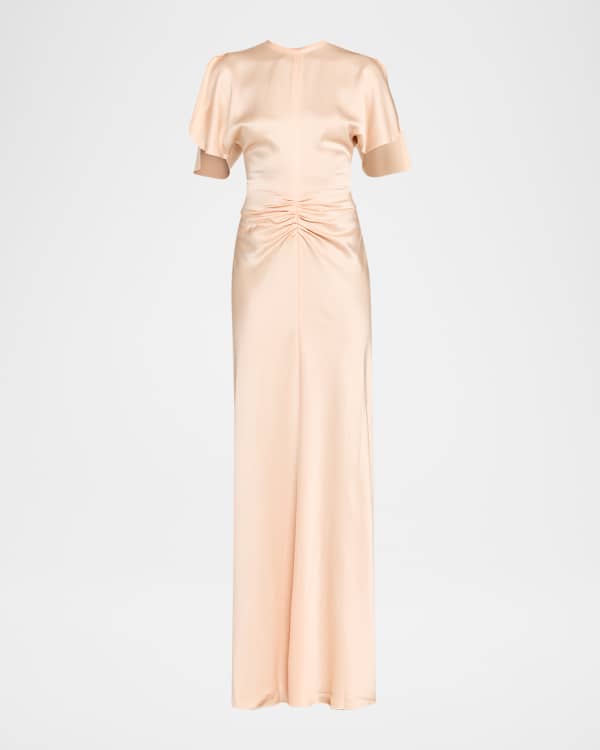 Victoria Beckham Plunging Gathered-Waist Backless Gown | Neiman Marcus