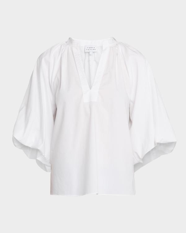 FRAME The Tie Puff-Sleeve Blouse | Neiman Marcus