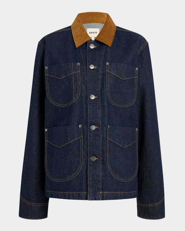Khaite Rizzo Dome-Studded Crop Denim Jacket | Neiman Marcus