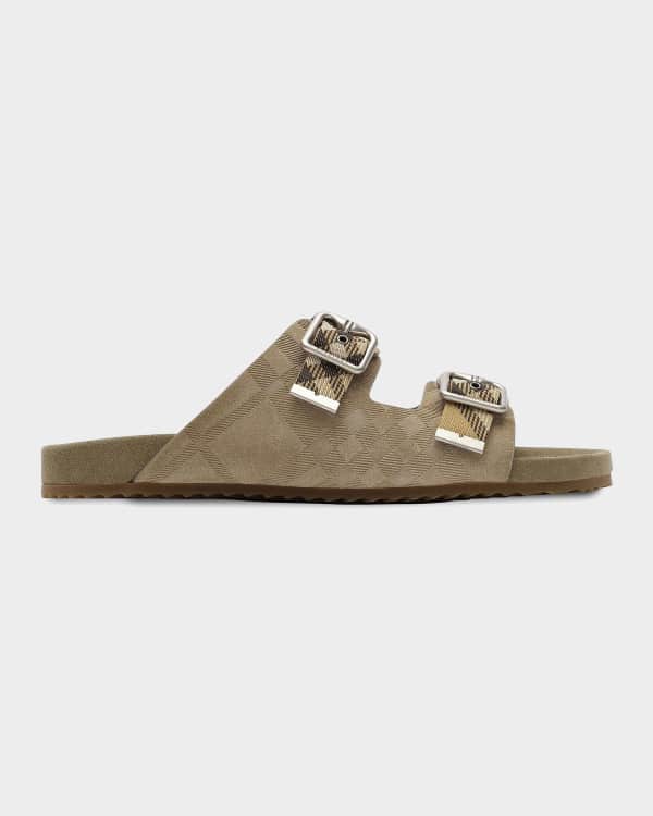 Burberry Men's Leather TB-Logo Slide-On Sandals | Neiman Marcus