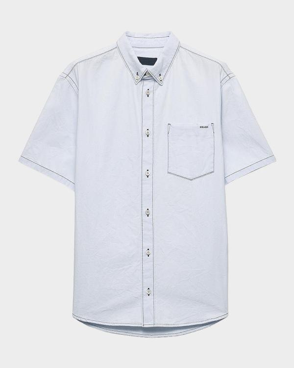 Prada Men's Short-Sleeve Raw-Cut Shirt | Neiman Marcus
