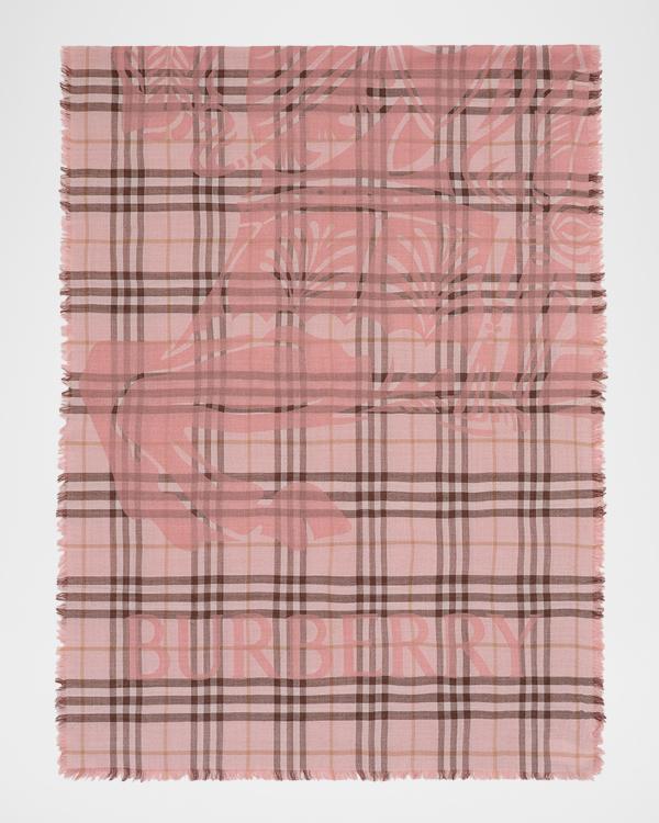 Burberry Wide EKD Check Wool Silk Scarf | Neiman Marcus
