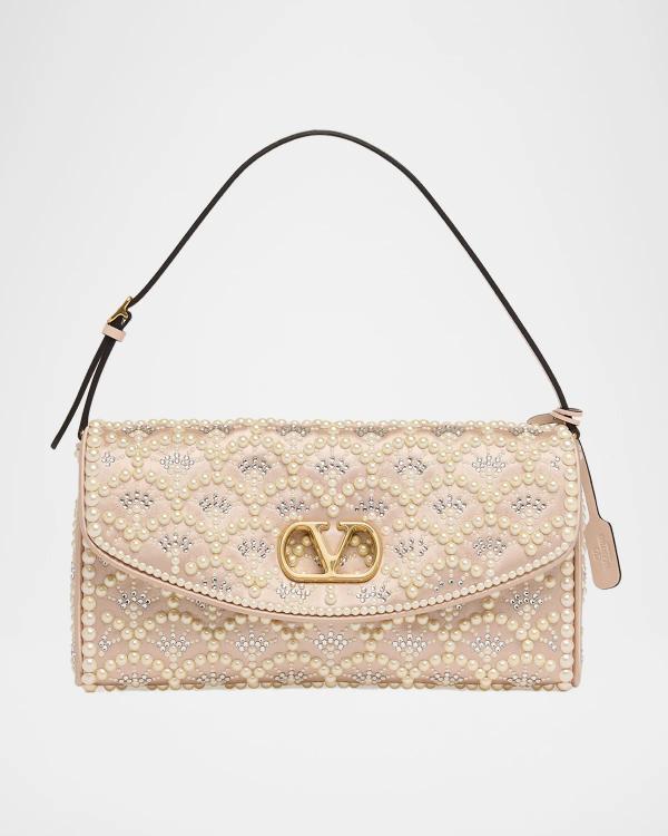 Stella McCartney Falabella Mini Pearly-Embellished Satin Clutch