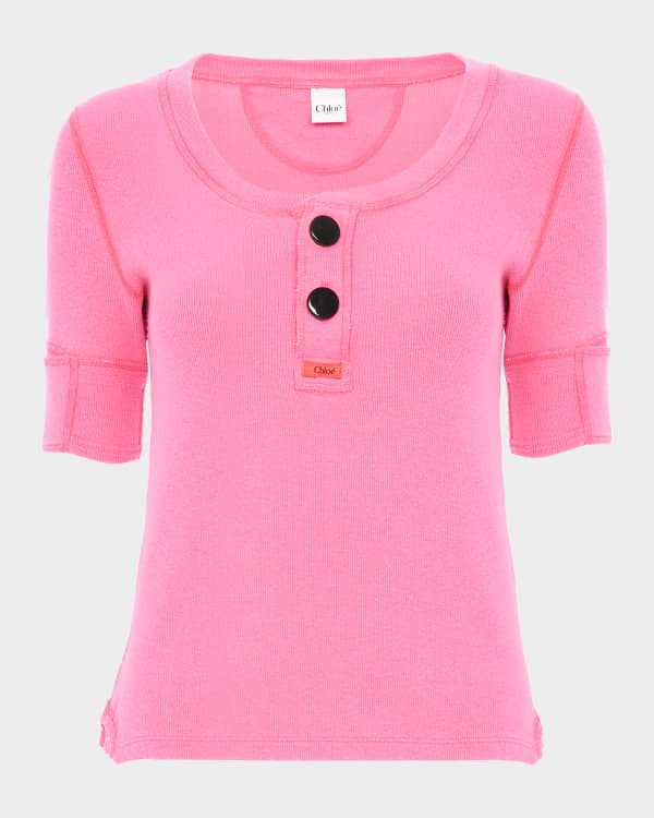 Chloe Logo Embroidered Open-Knit 3/4-Sleeve Sweater | Neiman Marcus