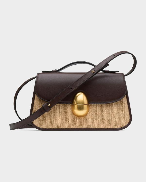 BTB Los Angeles Debon Rattan & Leather Top Handle Bag | Neiman Marcus